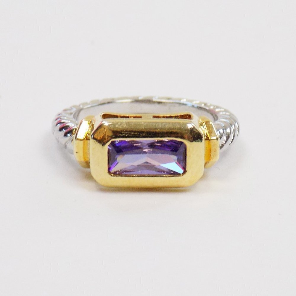 new with box purple crystal ring silver and gold